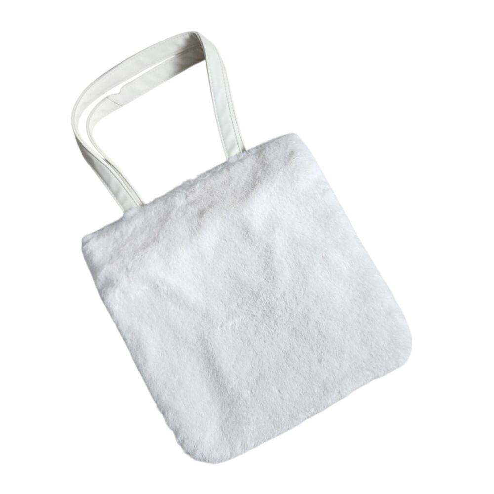 Forever 21 Faux Fur Plush Tote Bag Cream Soft Winter Shoulder.